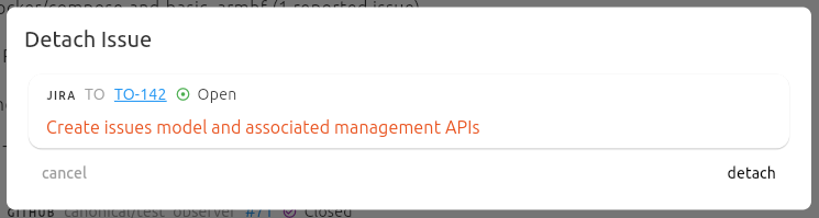 Screenshot showing how to detach an issue